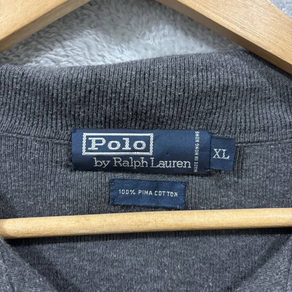 Polo Ralph Lauren 1/4 Button Sweater Long Sleeve XL Gray Pima Cotton Old Money